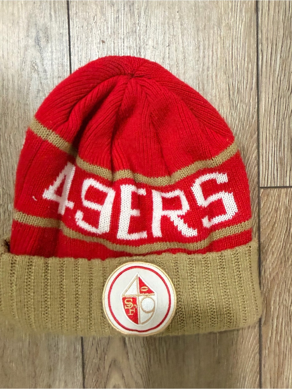 Mitchell & Ness Red Knit Beanie with White Tag Accent 0347